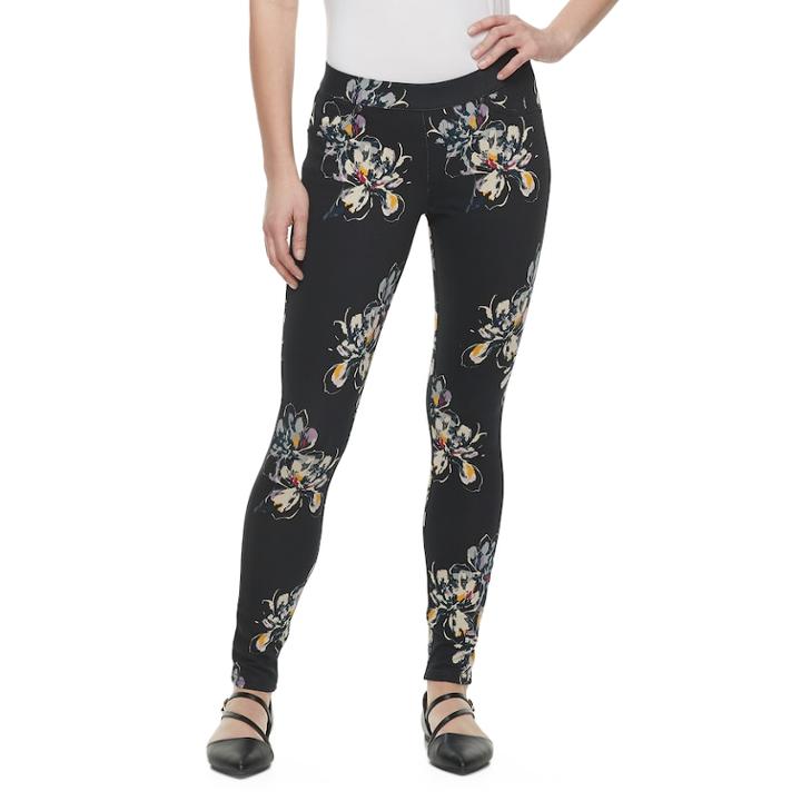 Women's Utopia By Hue Fusion Floral Print Leggings, Size: Xl, Black