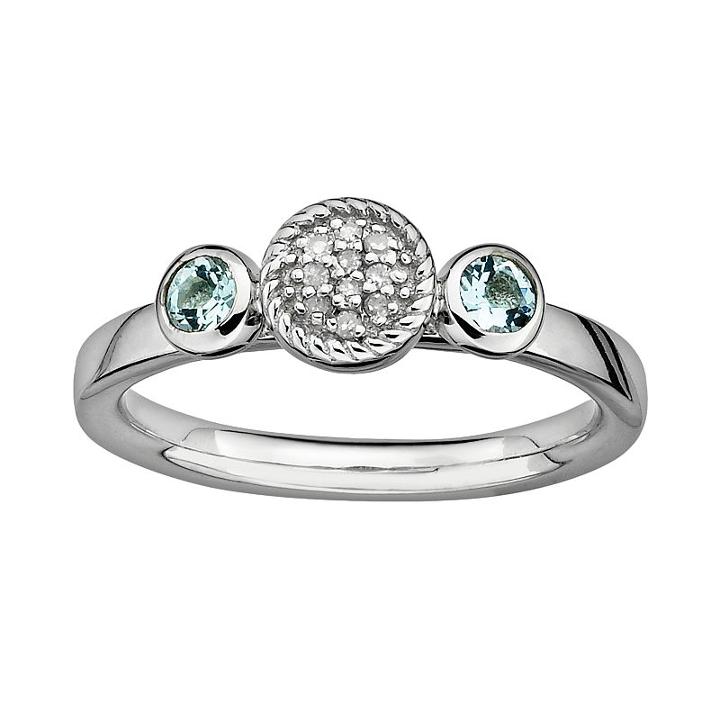 Stacks And Stones Sterling Sterling Silver Aquamarine And Diamond Accent Stack Ring, Women's, Size: 7, Grey