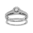 Diamond Halo Engagement Ring Set In 10k White Gold (1/2 Carat T.w.), Women's, Size: 5.50
