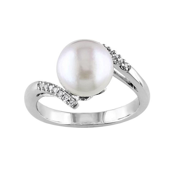 South Sea Cultured Pearl And Diamond Accent 14k White Gold Bypass Ring, Women's, Size: 6