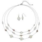 Bead Multi Strand Illusion Necklace & Drop Earring Set, Women's, White