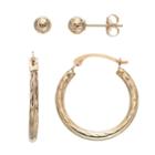 Forever 14k Textured Hoop & Ball Stud Earring Set, Women's, Gold
