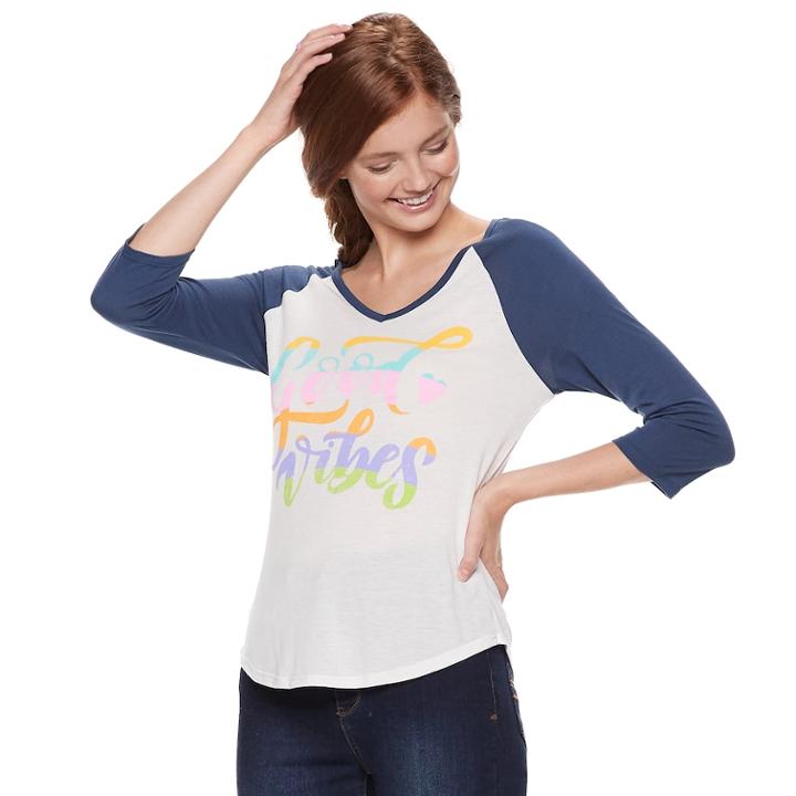 Juniors' Good Vibes Raglan Tee, Teens, Size: Large, White