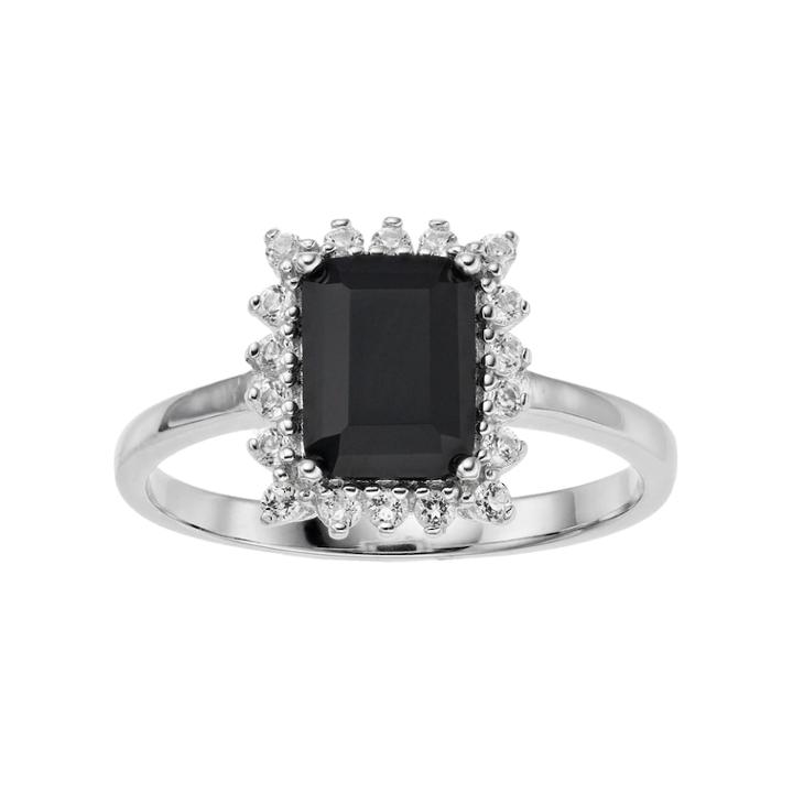 Sterling Silver Onyx & White Topaz Frame Ring, Women's, Size: 8, Black