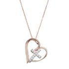 10k Gold 1/10 Carat T.w. Diamond Cross Heart Pendant, Women's, Size: 18, Pink