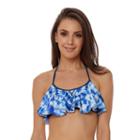 Women's Pink Envelope Tie-dye Flounce Bikini Top, Size: Small, Blue (navy)
