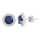 Lab-created Sapphire & White Topaz 10k White Gold Halo Stud Earrings, Women's, Blue
