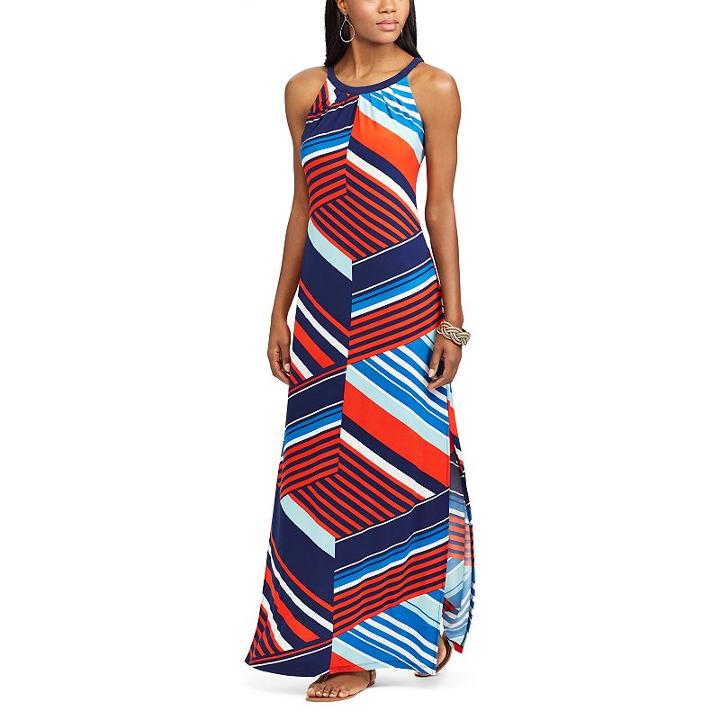 Women's Chaps Striped Jersey Maxi Dress, Size: Small, Blue (navy)