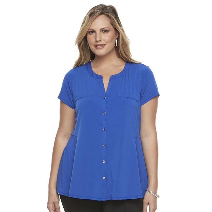 Plus Size Dana Buchman Printed Peplum Shirt, Women's, Size: 1xl, Blue