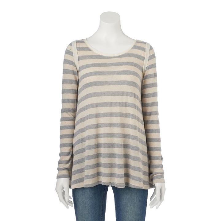 Juniors' Rewind Lace Split Back Tee, Girl's, Size: Large, Grey Other