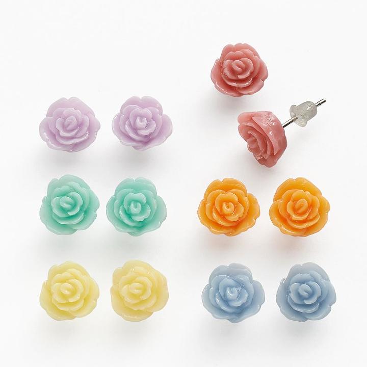 So Silver Tone Flower Stud Earring Set, Women's, Multicolor