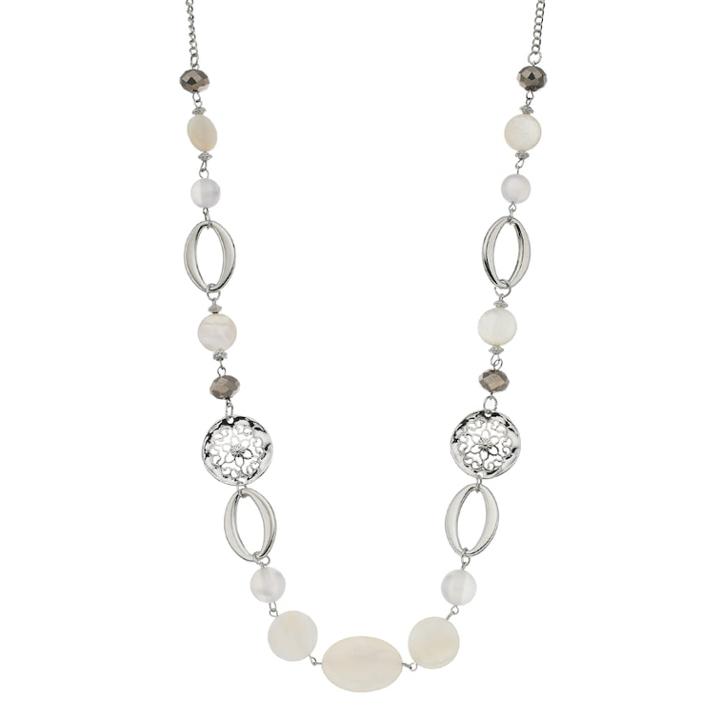 Filigree Flower & White Bead Long Necklace, Women's