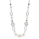 Filigree Flower & White Bead Long Necklace, Women's