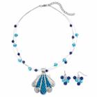 Blue Beaded Seashell Pendant Necklace & Drop Earring Set, Women's