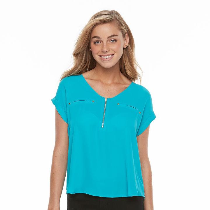 Women's Apt. 9&reg; Zipper Accent Top, Size: Xs, Turquoise/blue (turq/aqua)