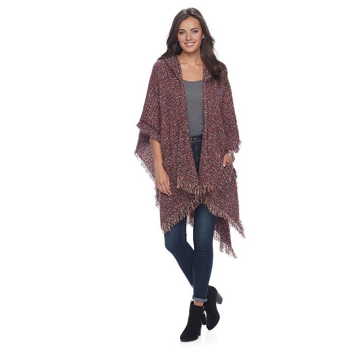 Apt. 9&reg; Fringed Boucle Hooded Ruana, Women's, Red