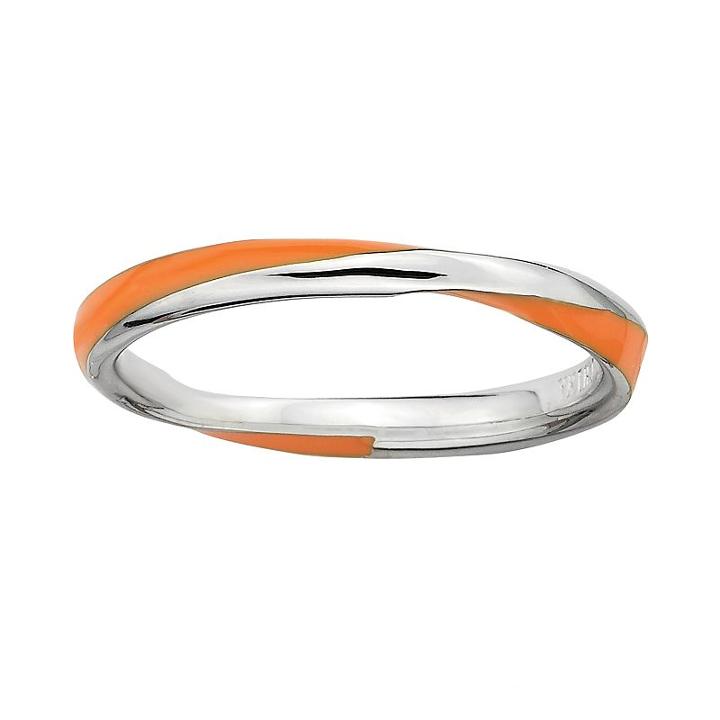 Stacks And Stones Sterling Silver Orange Enamel Twist Stack Ring, Women's, Size: 7, Grey
