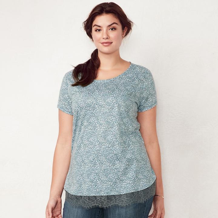 Plus Size Lc Lauren Conrad Lace-trim Top, Women's, Size: 3xl, Blue