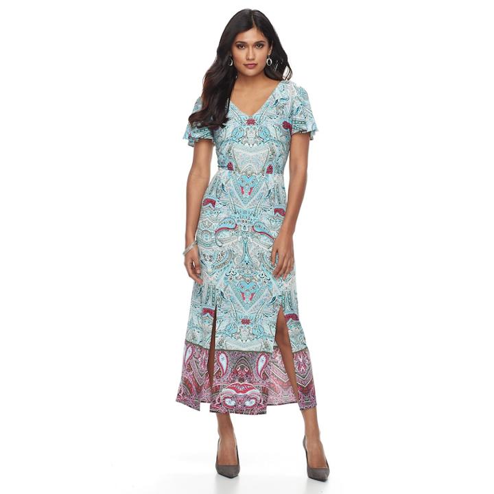 Petite Suite 7 Paisley Flutter Maxi Dress, Women's, Size: 8 Petite, Turquoise/blue (turq/aqua)