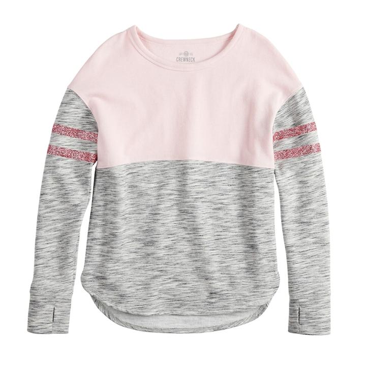 Girls 7-16 & Plus Size So&reg; Colorblock Fleece Crew Pullover, Size: 12, Black