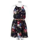 Juniors' Plus Size Iz Byer Belted Floral Halter Skater Dress, Teens, Size: 1xl, Navy Floral