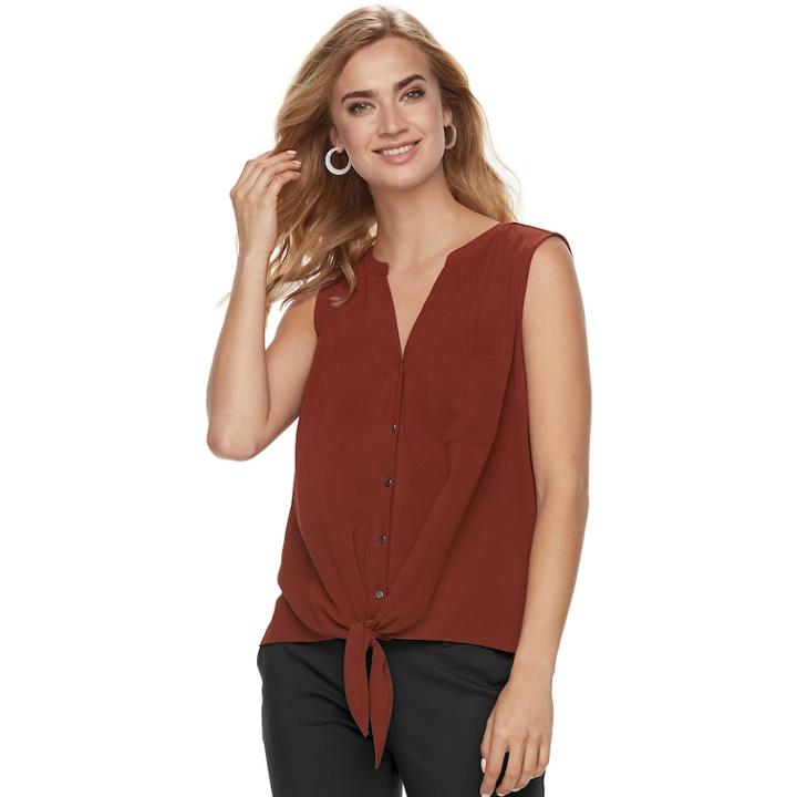 Women's Apt. 9&reg; Mixed-media Knot Front Tank, Size: Medium, Dark Red