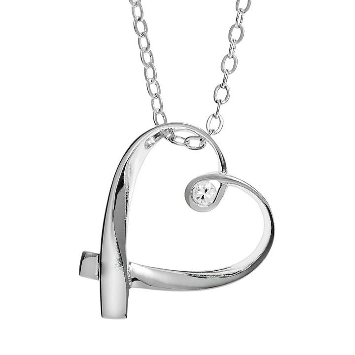 Silver Expressions By Larocks Cubic Zirconia Silver-plated  Mother Ribbon Heart Pendant Necklace, Women's, White