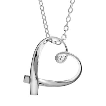 Silver Expressions By Larocks Cubic Zirconia Silver-plated  Mother Ribbon Heart Pendant Necklace, Women's, White