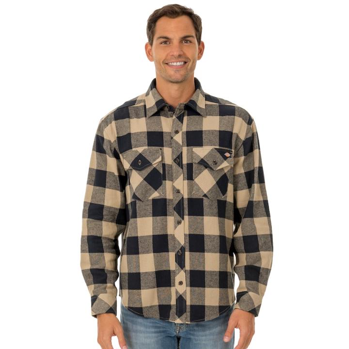 Big & Tall Dickies Brawny Plaid Flannel Button-down Shirt, Men's, Size: 3xl Tall, Beig/green (beig/khaki)