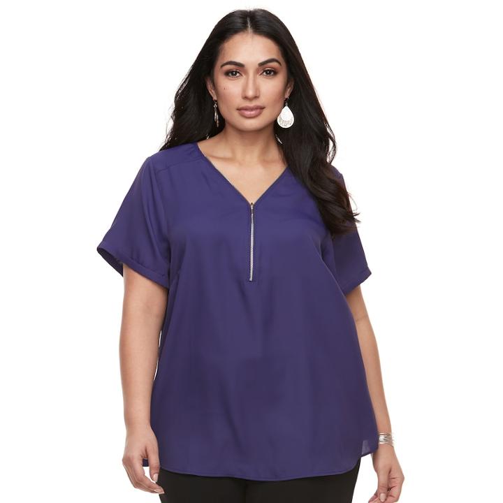Plus Size Apt. 9&reg; Half-zip Crepe Top, Women's, Size: 3xl, Drk Purple