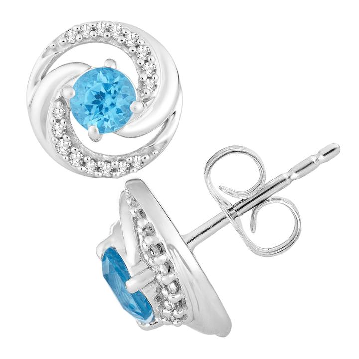 10k White Gold Swiss Blue Topaz & 1/10 Carat T.w. Diamond Earrings, Women's