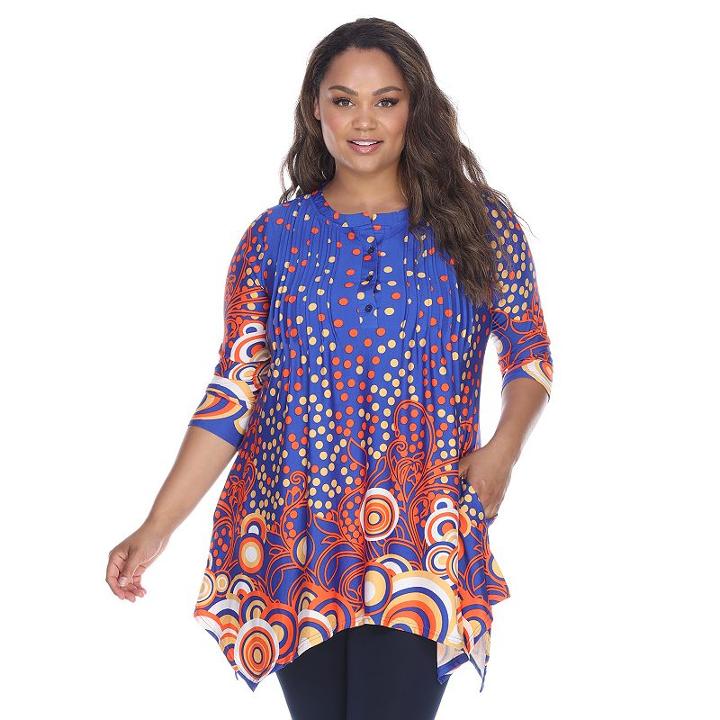 Plus Size White Mark Medallion Shark-bite Tunic, Women's, Size: 1xl, Blue