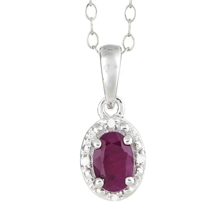 Sterling Silver Ruby & Diamond Accent Oval Halo Pendant, Women's, Size: 18, Red