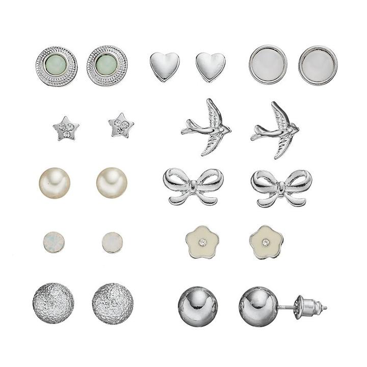 Mudd&reg; Heart, Star, Bird & Bow Stud Earring Set, Women's, Silver