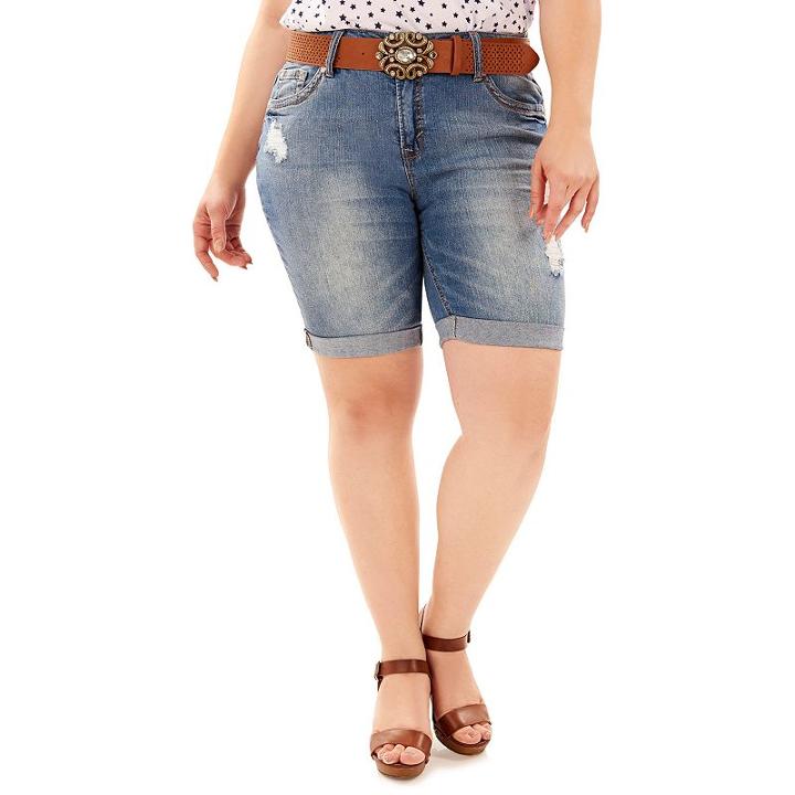 Juniors' Plus Size Wallflower Luscious Curvy Ripped Bermuda Shorts, Girl's, Size: 16 W, Med Blue