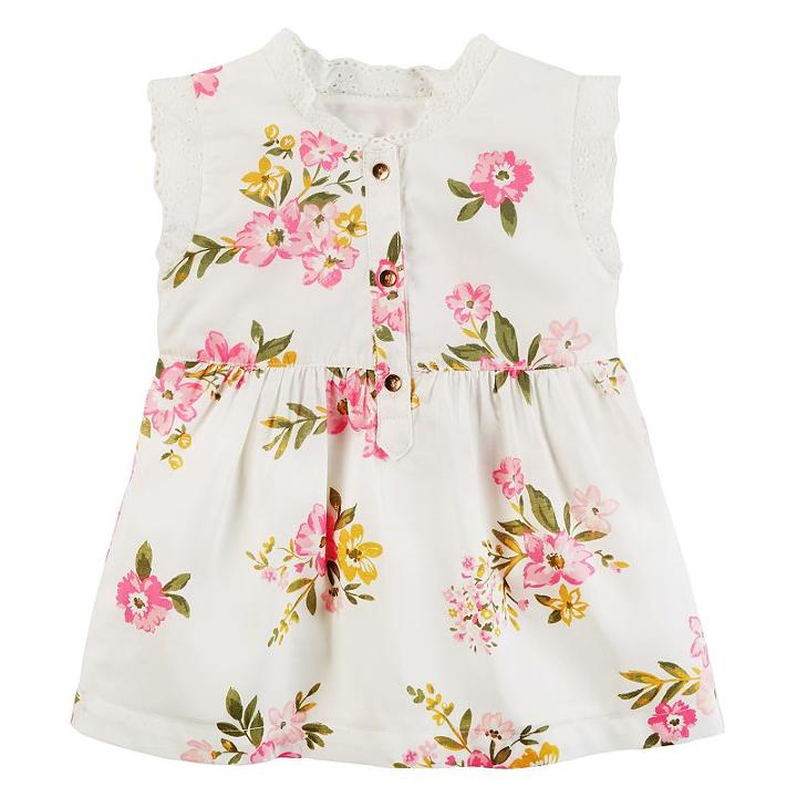 Girls 4-8 Carter's Floral Ruffle Neck Top, Size: 6, White