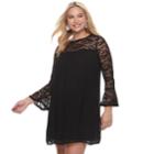 Juniors' Plus Size Lily Rose Bell Sleeve Lace Shift Dress, Teens, Size: 3xl, Black