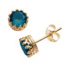 14k Gold Over Silver London Blue Topaz Crown Stud Earrings, Women's