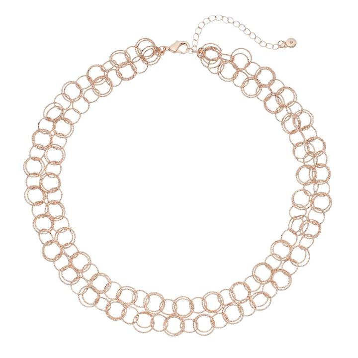 Interlocking Circle Link Double Strand Necklace, Women's, Light Pink