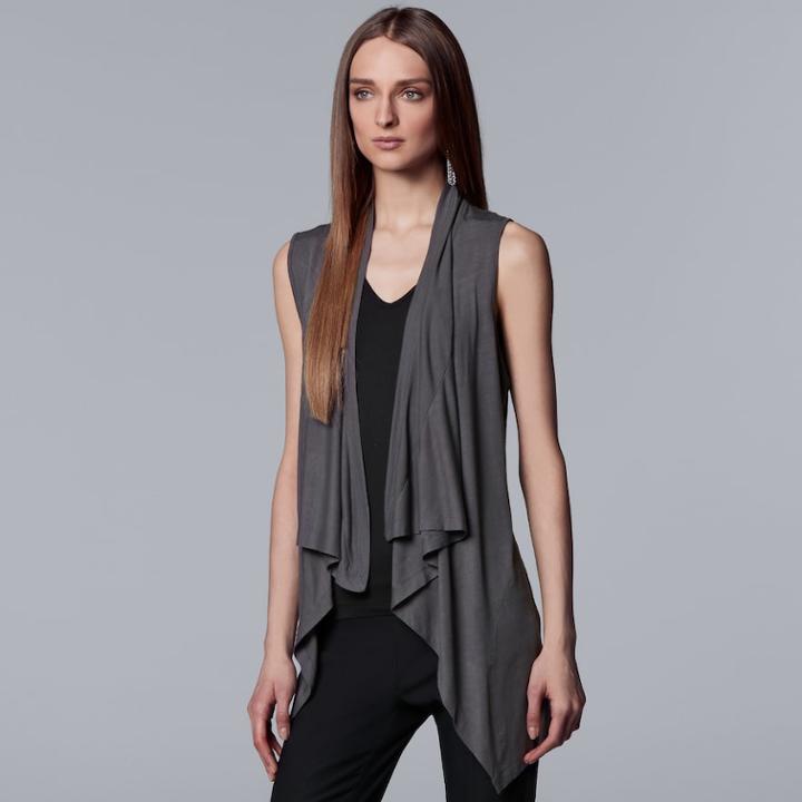 Women's Simply Vera Vera Wang Draped Open-front Vest, Size: Large, Med Grey