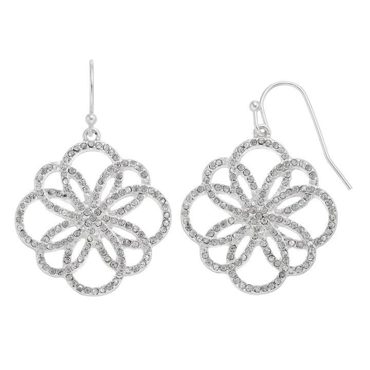 Chaps Open Flower Nickel Free Drop Earrings, Women's, Silver