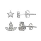 Primrose Sterling Silver Cubic Zirconia Star & Lotus Flower Stud Earring Set, Women's, White