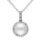 Stella Grace Freshwater Cultured Pearl & 1/10 Carat T.w. Diamond Sterling Silver Halo Pendant Necklace, Women's, Size: 18, White