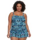 Plus Size A Shore Fit Hip Minimizer Tiered One-piece Swim Romper, Women's, Size: 16 W, Blue