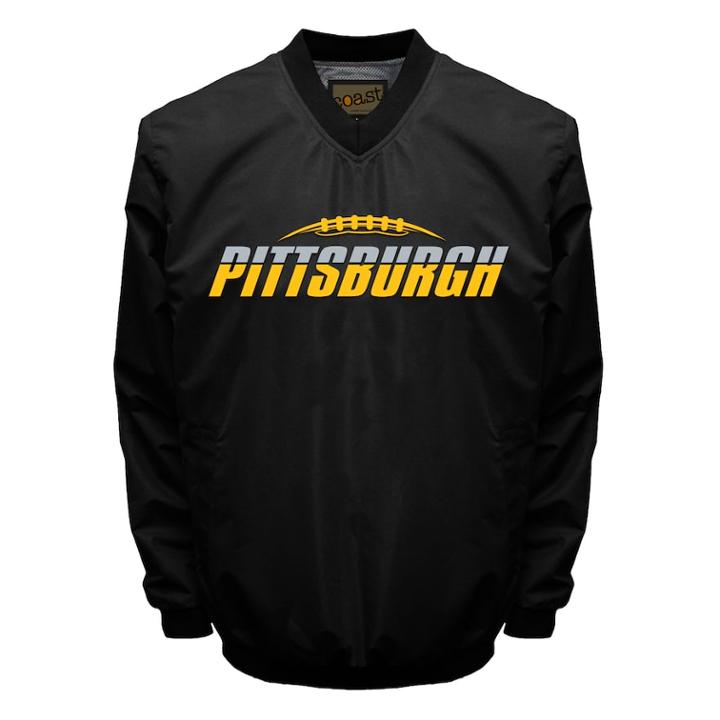 Men's Franchise Club Tone City Pittsburgh Football Windshell Pullover Jacket, Size: Xxl, Black