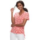 Women's Caribbean Joe Print Ruched Tee, Size: Small, Light Red