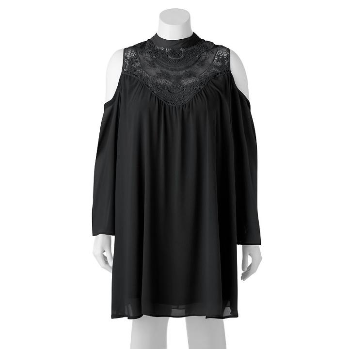 Juniors' Plus Size Heartsoul Crochet Yoke Cold Shoulder Dress, Girl's, Size: 1xl, Oxford