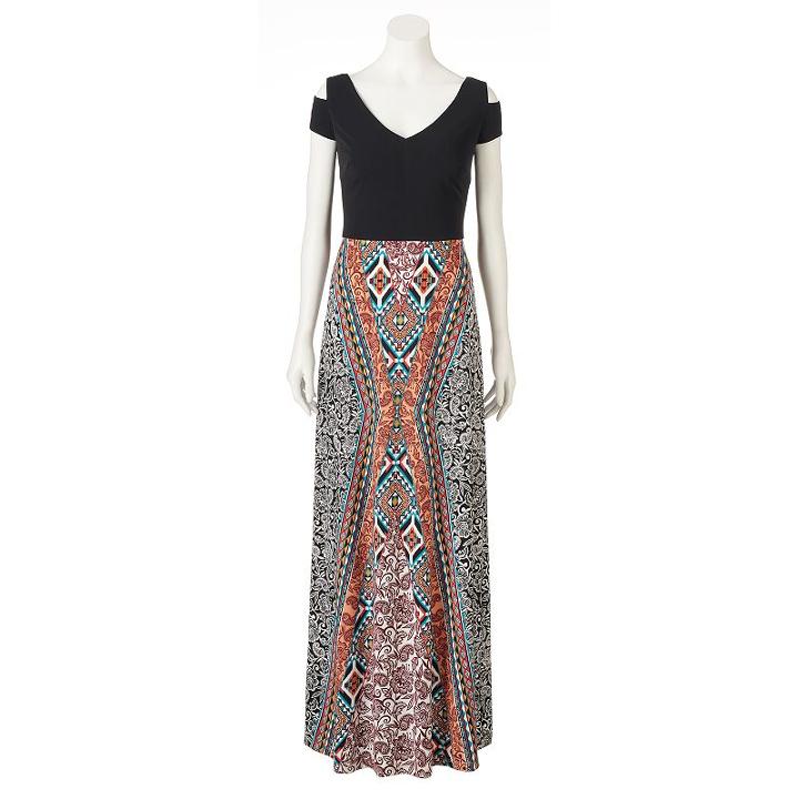 Women's Suite 7 Print Cold-shoulder Maxi Dress, Size: 8, Ovrfl Oth