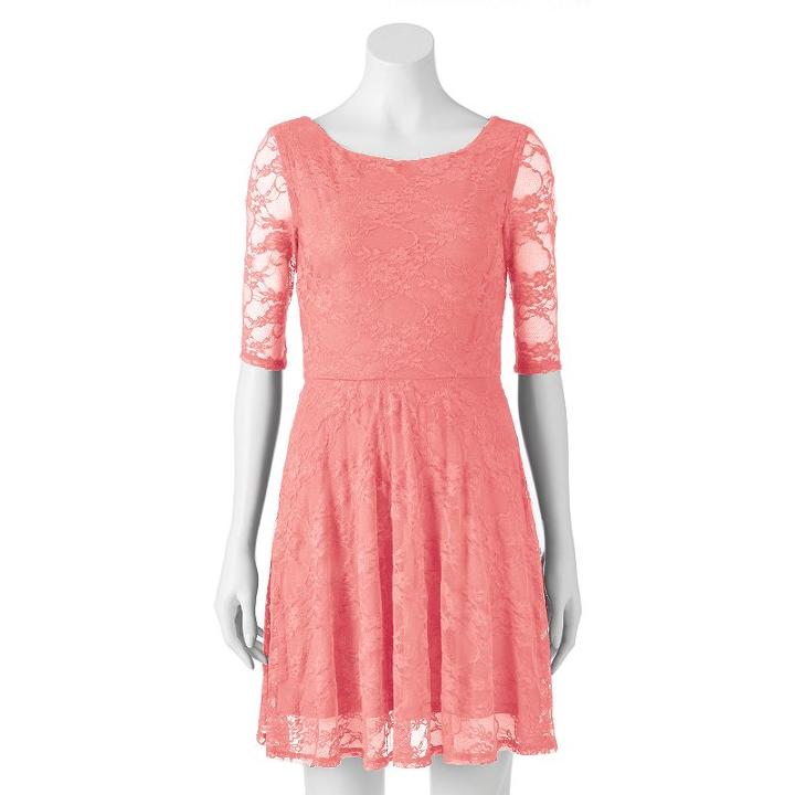 Juniors' Wrapper Floral Lace Skater Dress, Girl's, Size: Medium, Pink