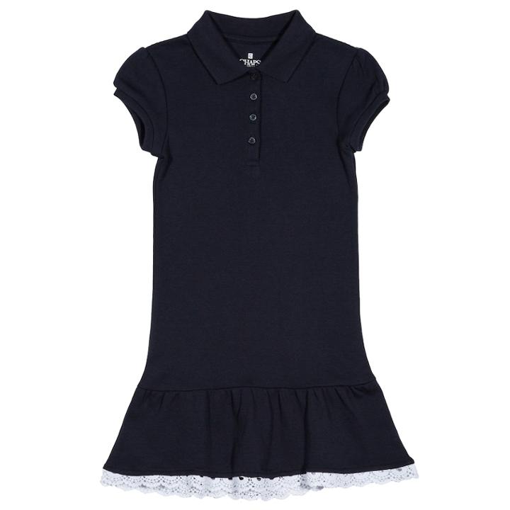 Girls 4-6x Chaps School Uniform Drop Waist Polo Dress, Size: 6, Blue (navy)
